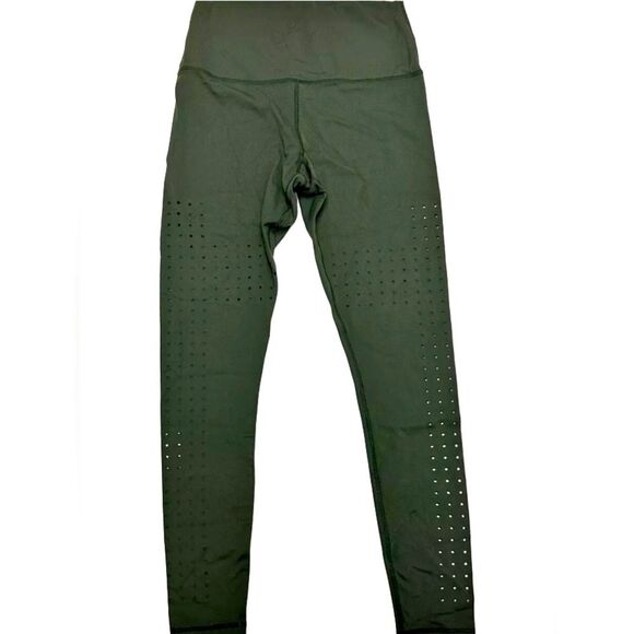 GLYDER Optical High Waisted Leggings Perforated Dots 7/8 Leggings Moss Green XS - Picture 3 of 9